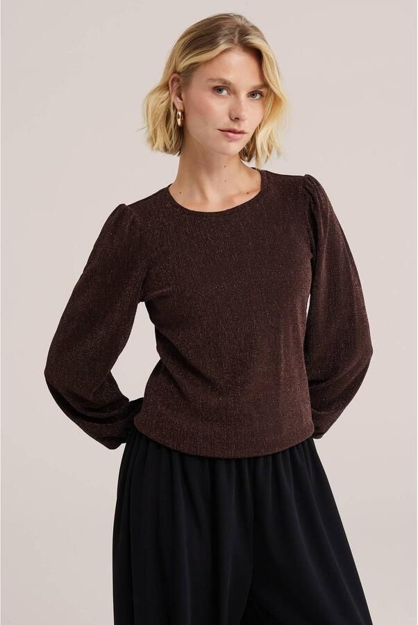 WE Fashion top met glitters bruin