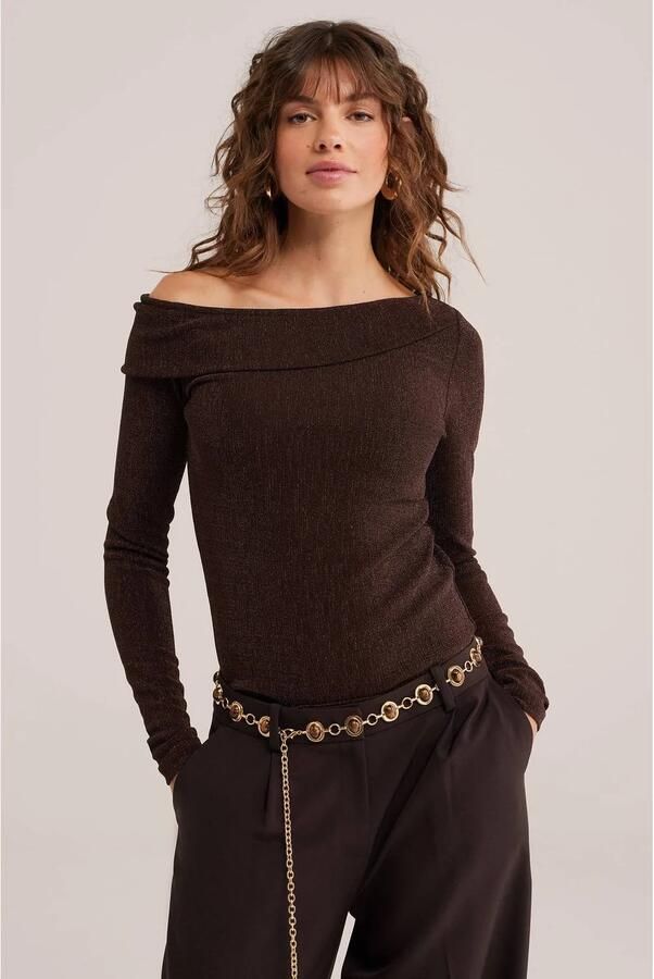 WE Fashion top met glitters bruin