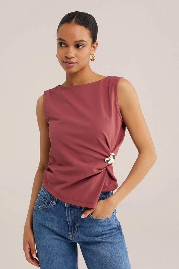 WE Fashion top met knoopdetail oudroze