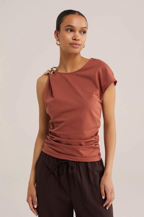 WE Fashion top met knoopdetail terra