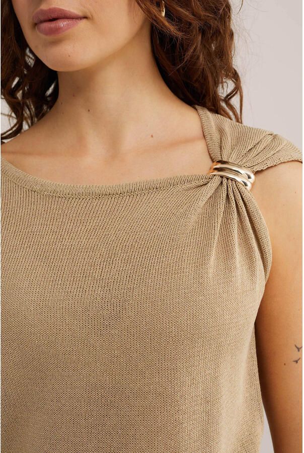 WE Fashion top met knoopdetail zand - Foto 2