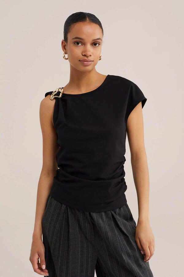 WE Fashion top met knoopdetail zwart
