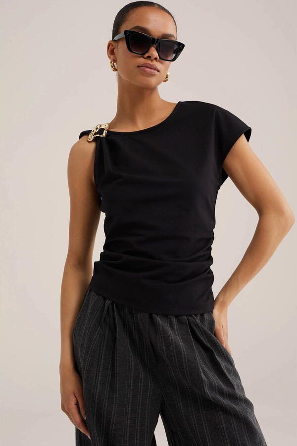 WE Fashion top met knoopdetail zwart - Foto 2