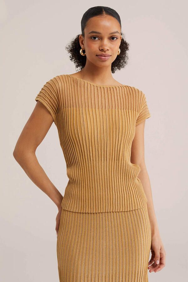 WE Fashion top met lurex oker