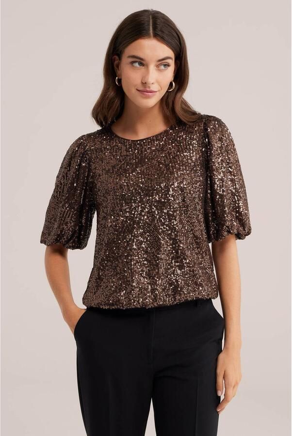 WE Fashion top met pailletten bruin