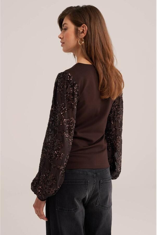 WE Fashion top met pailletten donkerbruin - Foto 2