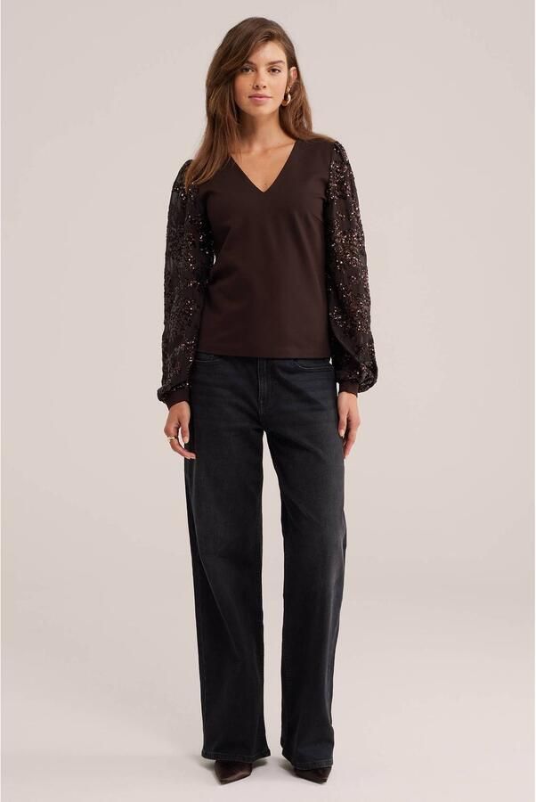 WE Fashion top met pailletten donkerbruin - Foto 3