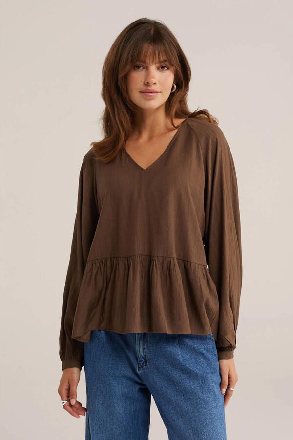 WE Fashion top met peplum bruin