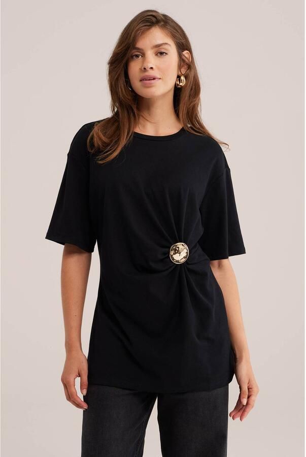 WE Fashion top met plooien zwart