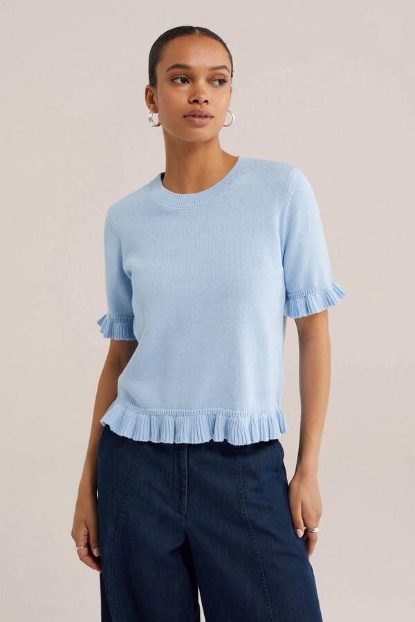 WE Fashion top met ruches lichtblauw
