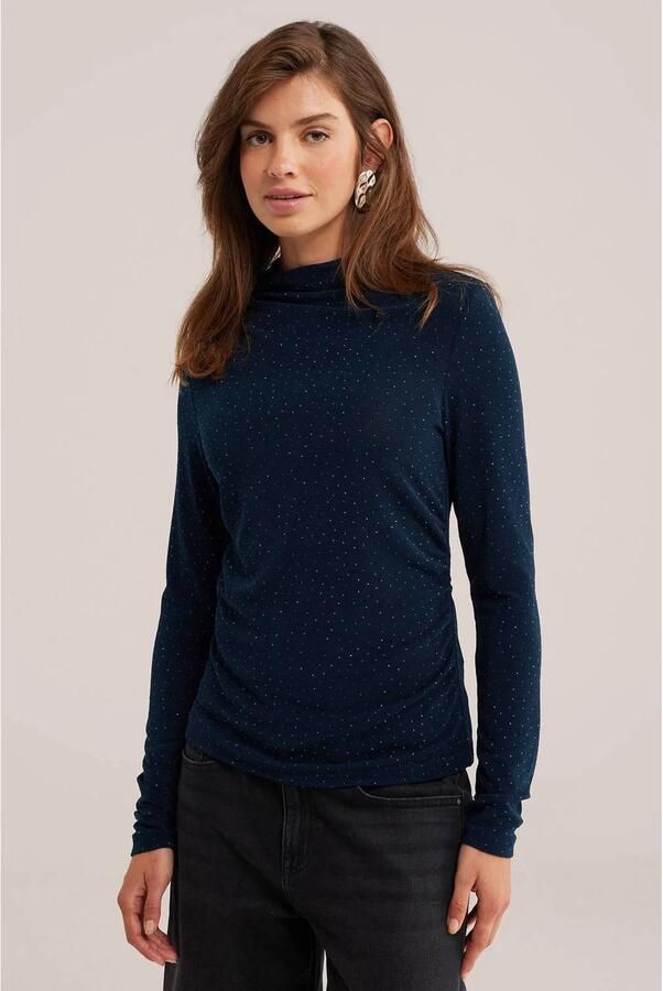 WE Fashion top met strass-steentjes donkerblauw