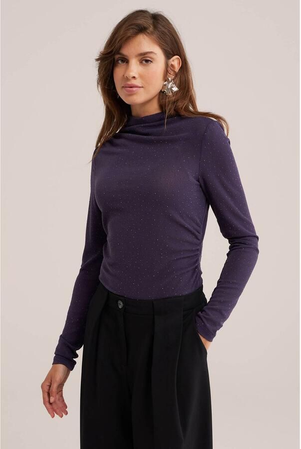 WE Fashion top met strass-steentjes paars