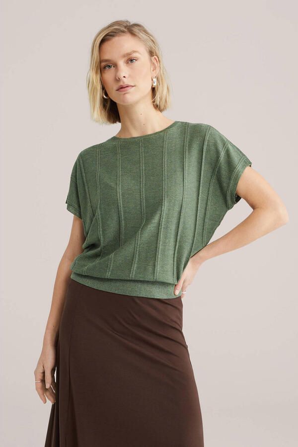 WE Fashion top olijfgroen gebreid