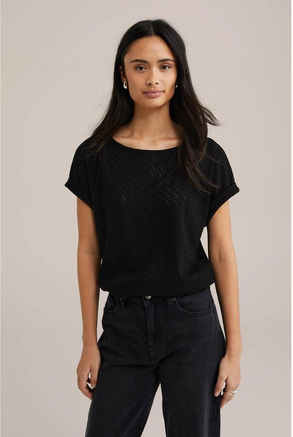 WE Fashion ajour top zwart