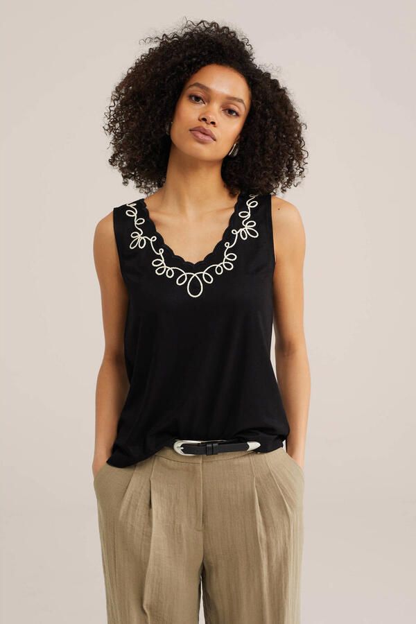 WE Fashion top zwart broderie