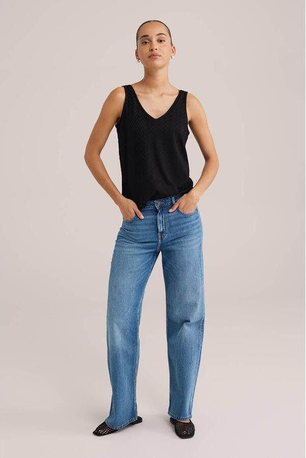 WE Fashion top zwart fijn gebreid