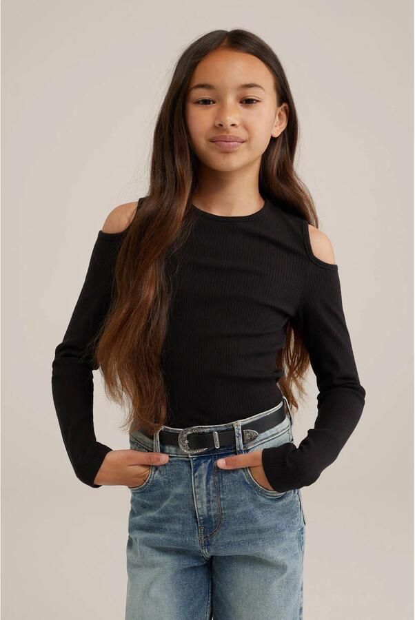 WE Fashion top zwart Paars Meisjes Katoen Ronde hals Effen 134 140 - Foto 3