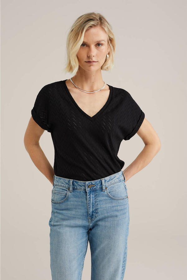 WE Fashion structuur T-shirt zwart