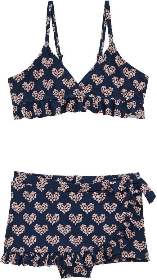WE Fashion triangel bikini met ruches donkerblauw