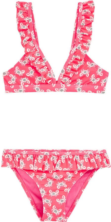 WE Fashion triangel bikini met ruches roze wit - Foto 1