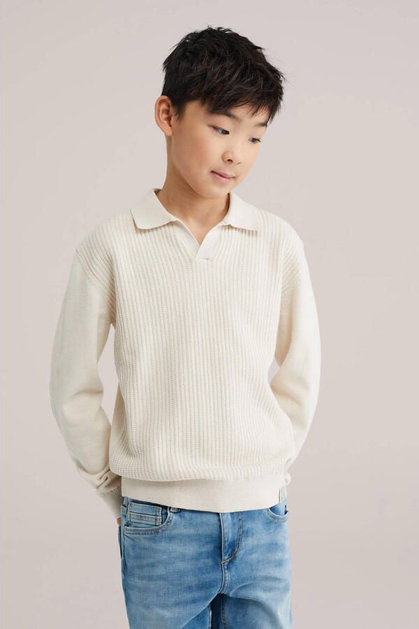 WE Fashion trui beige rib gebreid