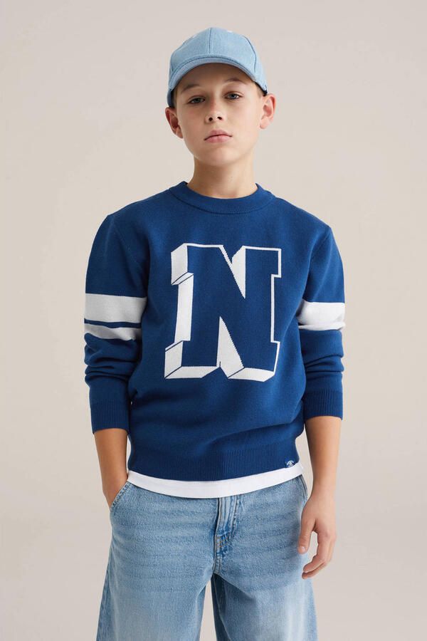 WE Fashion trui blauw fijn gebreid