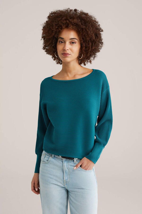 WE Fashion trui blauw rib gebreid