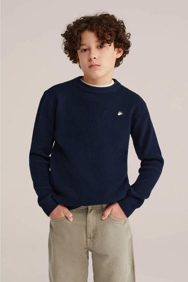WE Fashion trui donkerblauw fijn gebreid