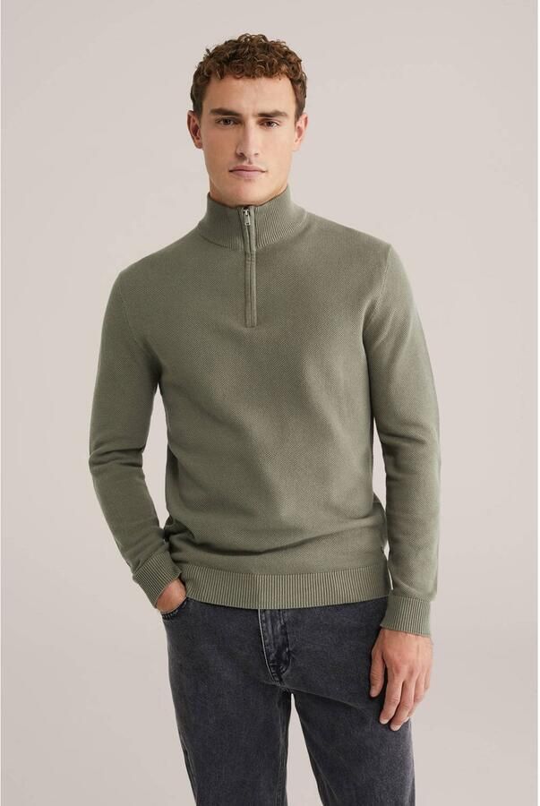 WE Fashion trui fijn gebreid olijfgroen