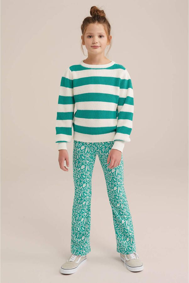 WE Fashion trui groen ecru grof gebreid