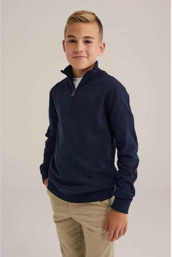 WE Fashion trui marineblauw fijn gebreid