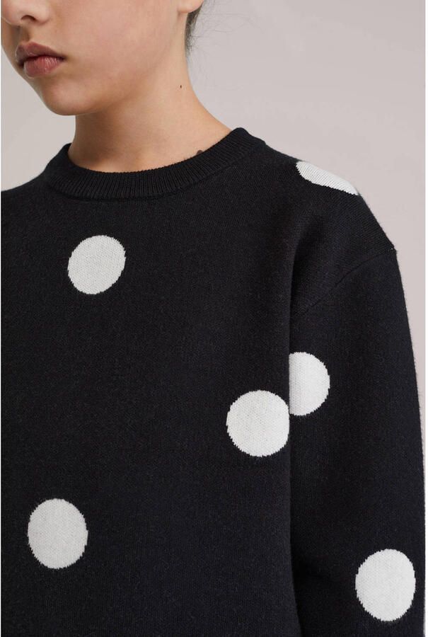 WE Fashion trui met stippen zwart fijn gebreid - Foto 2