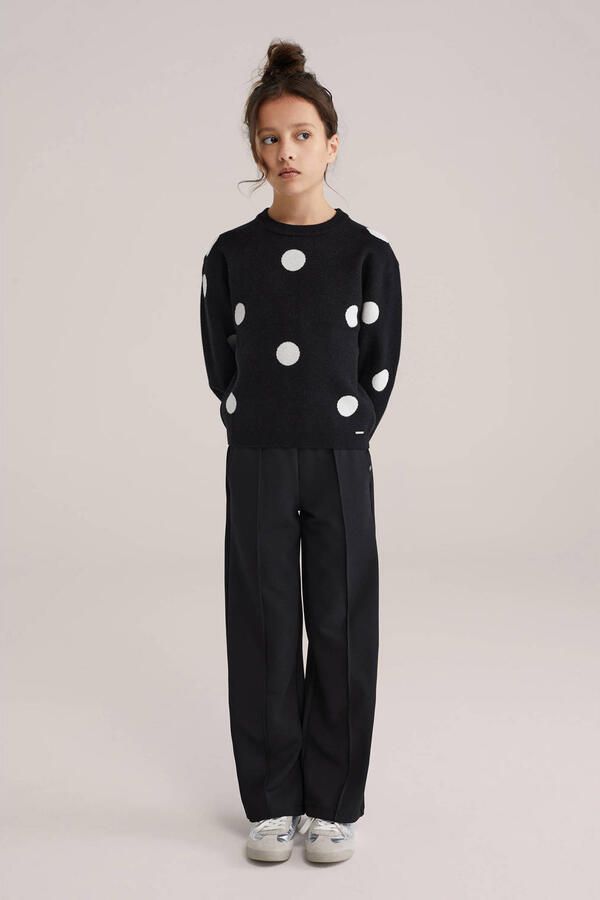 WE Fashion trui met stippen zwart fijn gebreid
