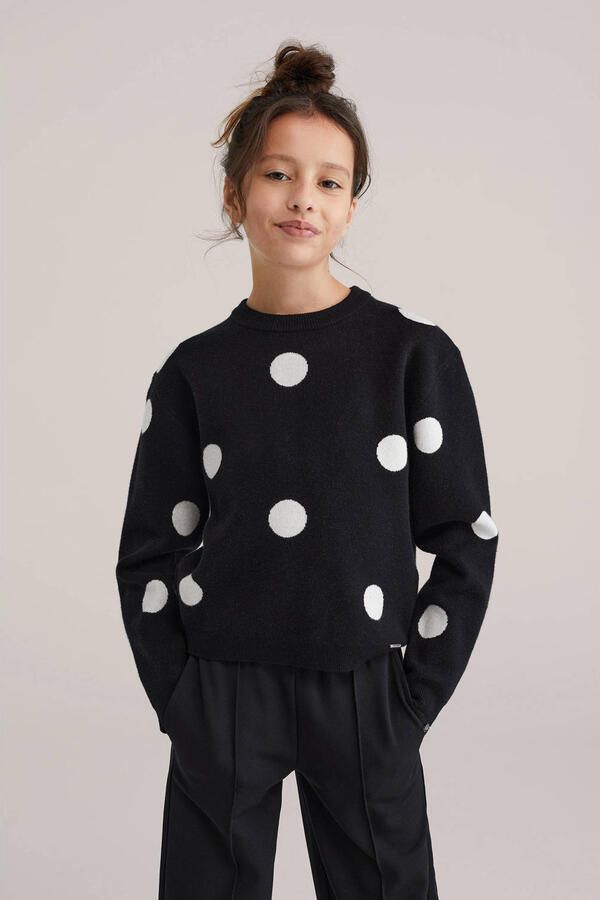 WE Fashion trui met stippen zwart fijn gebreid - Foto 3