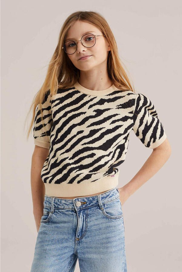 WE Fashion trui met zebraprint ecru fijn gebreid