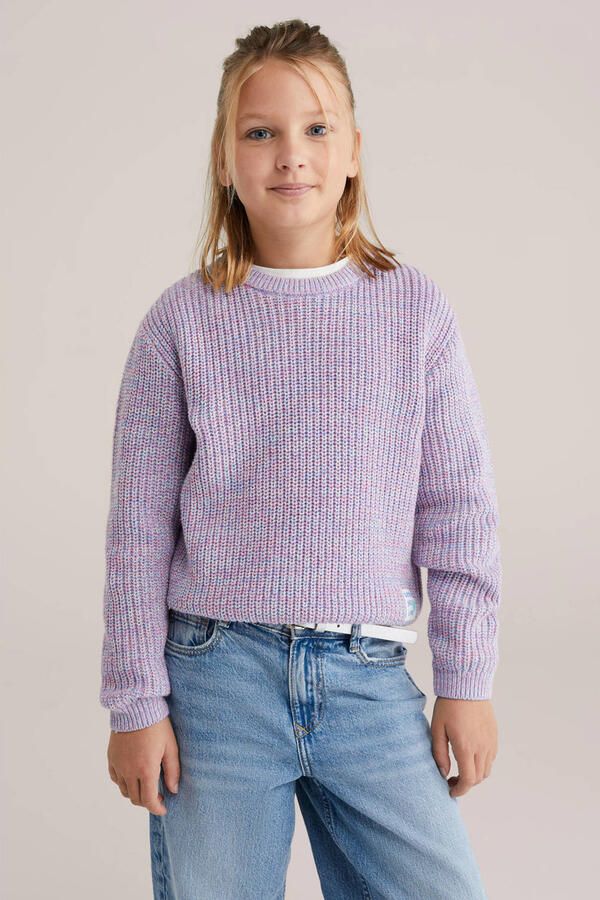 WE Fashion trui paars rib gebreid