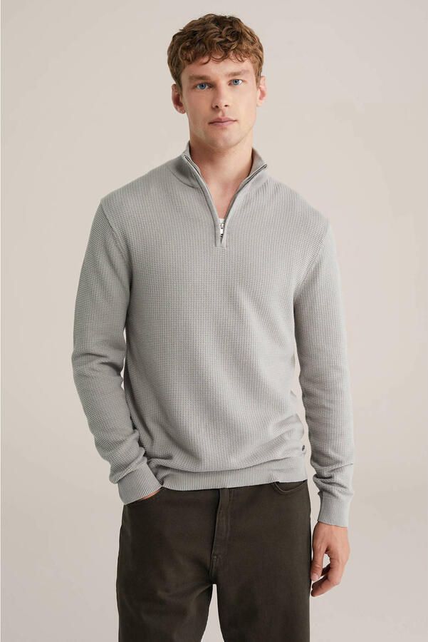 WE Fashion trui rib gebreid grijs