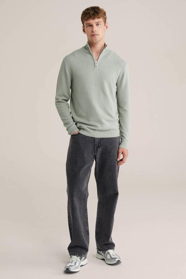 WE Fashion trui rib gebreid grijsgroen - Foto 2