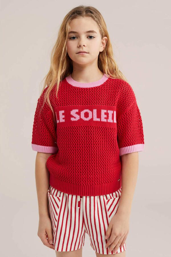 WE Fashion trui rood grof gebreid