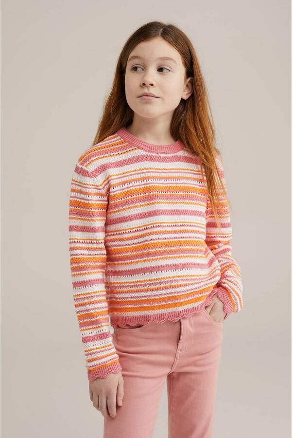 WE Fashion trui roze rib gebreid