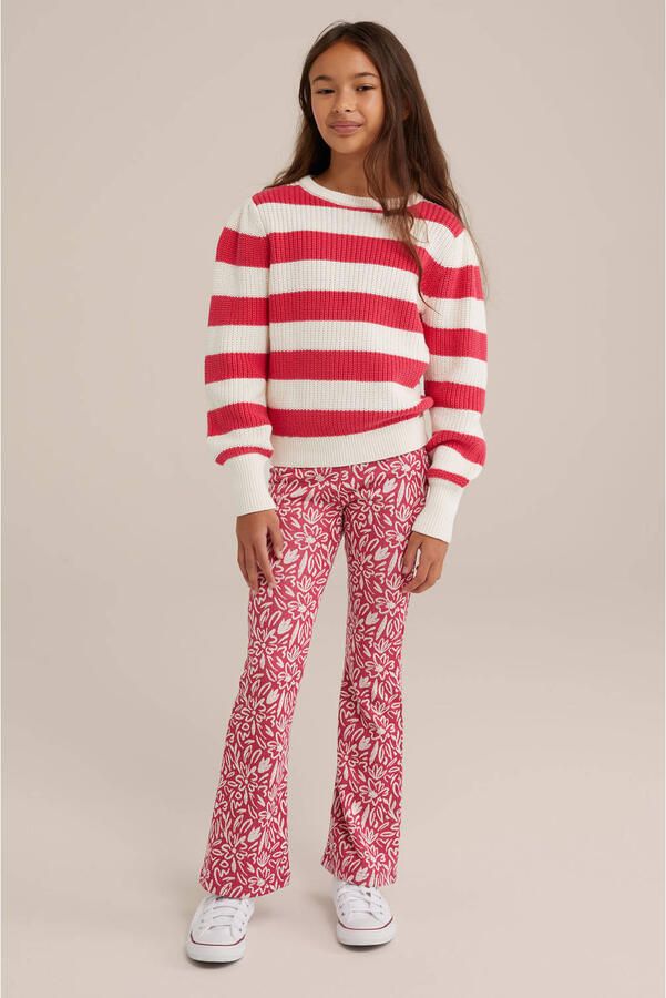 WE Fashion trui roze ecru grof gebreid