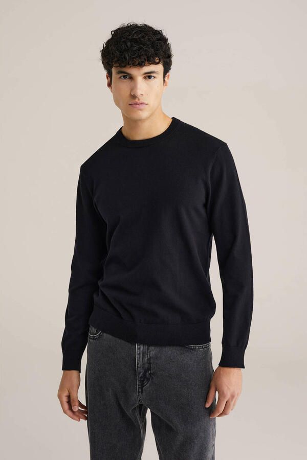 WE Fashion trui van katoenmix black uni