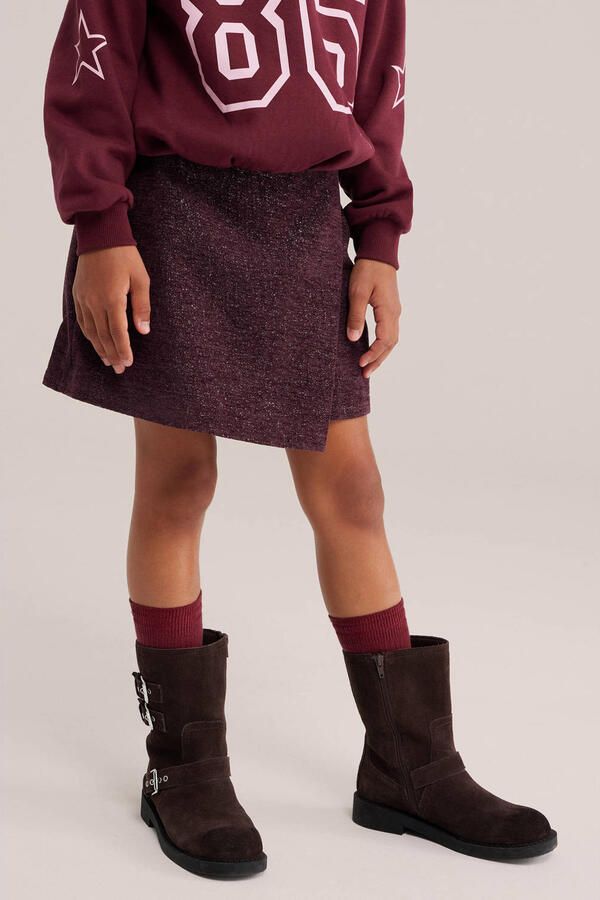 WE Fashion tweed korte rok met glitters donkerrood