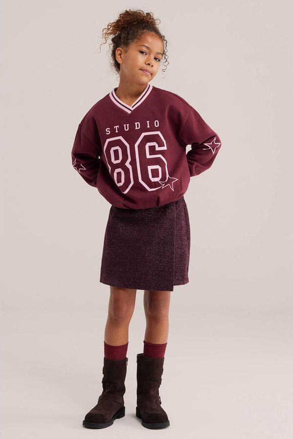 WE Fashion tweed korte rok met glitters donkerrood Effen - Foto 3