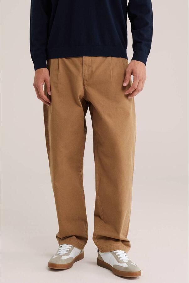 WE Fashion twill loose fit jeans met plooien dark wet sand