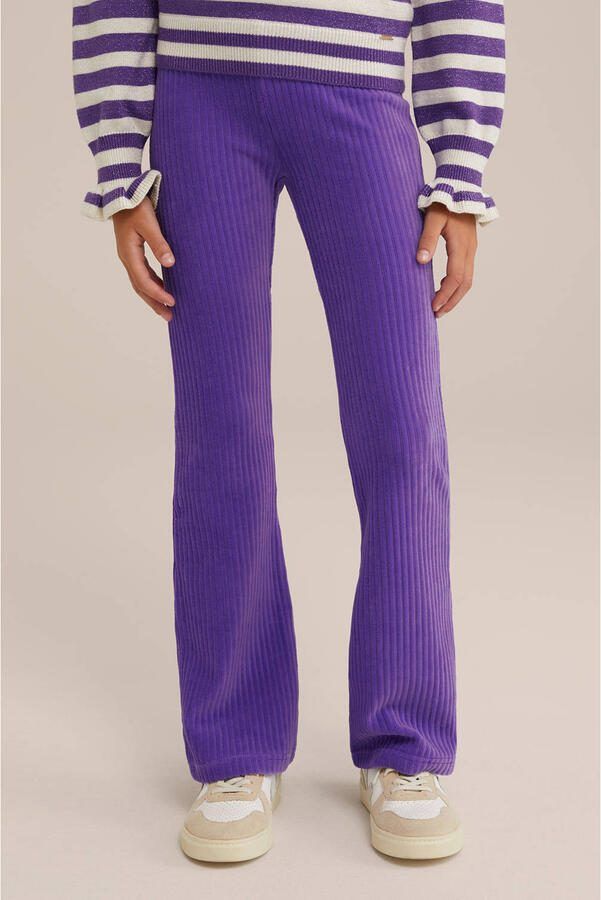 WE Fashion fluwelen flared broek donkerpaars - Foto 2