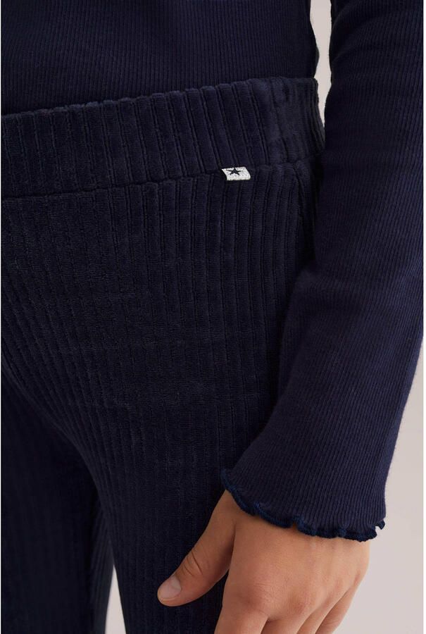 WE Fashion velours flared broek donkerblauw Effen 104