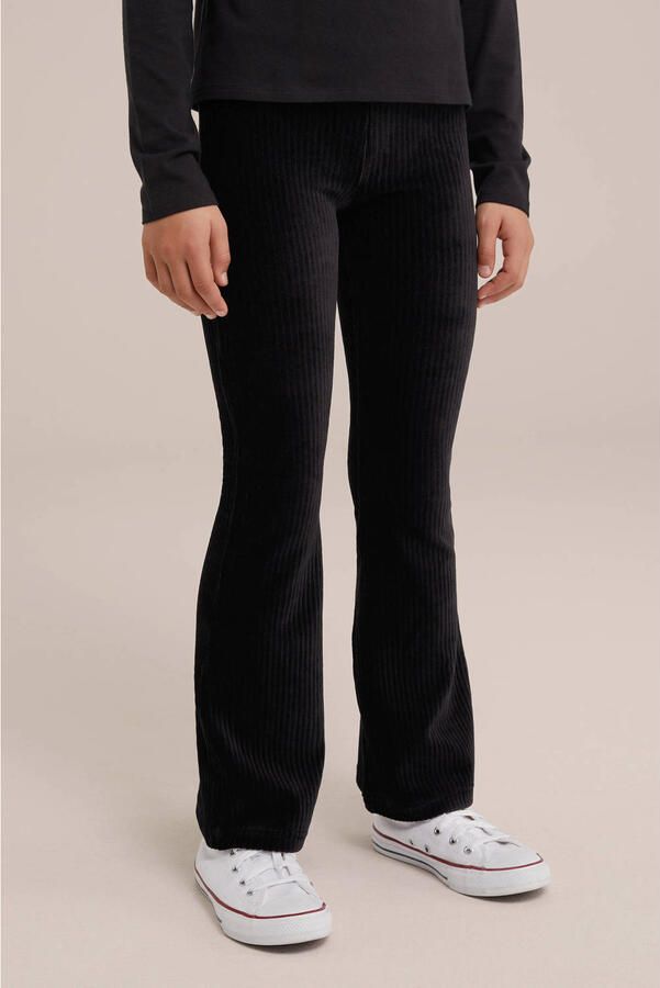 WE Fashion velours flared broek zwart Effen 140 | Broek van