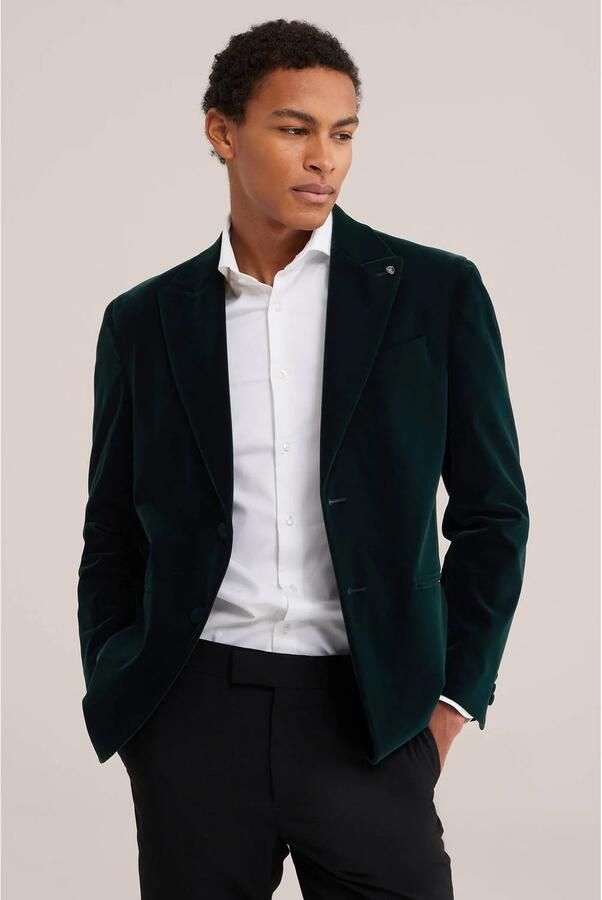 WE Fashion velours slim fit colbert zwart