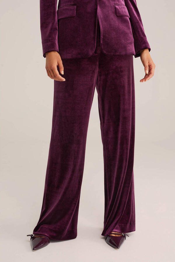 WE Fashion velours wide leg regular waist broek donkerpaars
